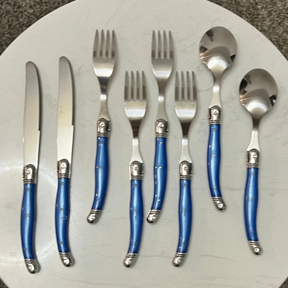 Laguiole‎ Jean Dubost French Home 8pc Flatware Set Blue Stainless